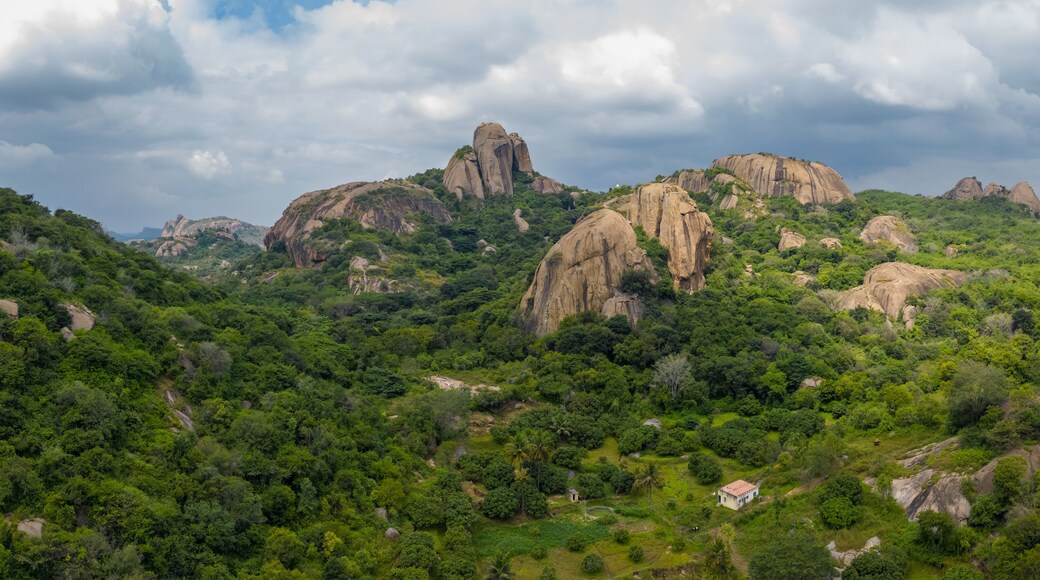 Scenic landscape of Ram Nagar hills near Bangalore city in Karnataka, India.