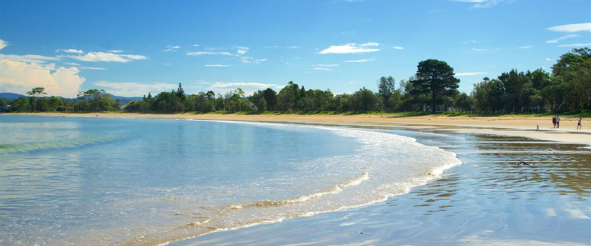 Batemans Bay which includes a sandy beach and a bay or harbour