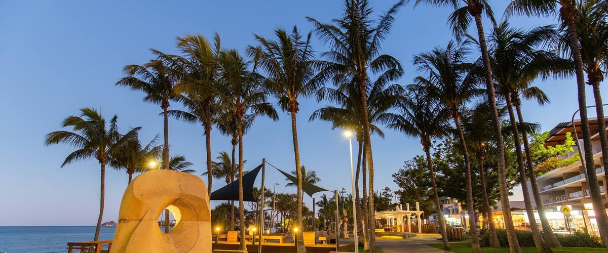 Yeppoon Beach featuring general coastal views, night scenes and a coastal town