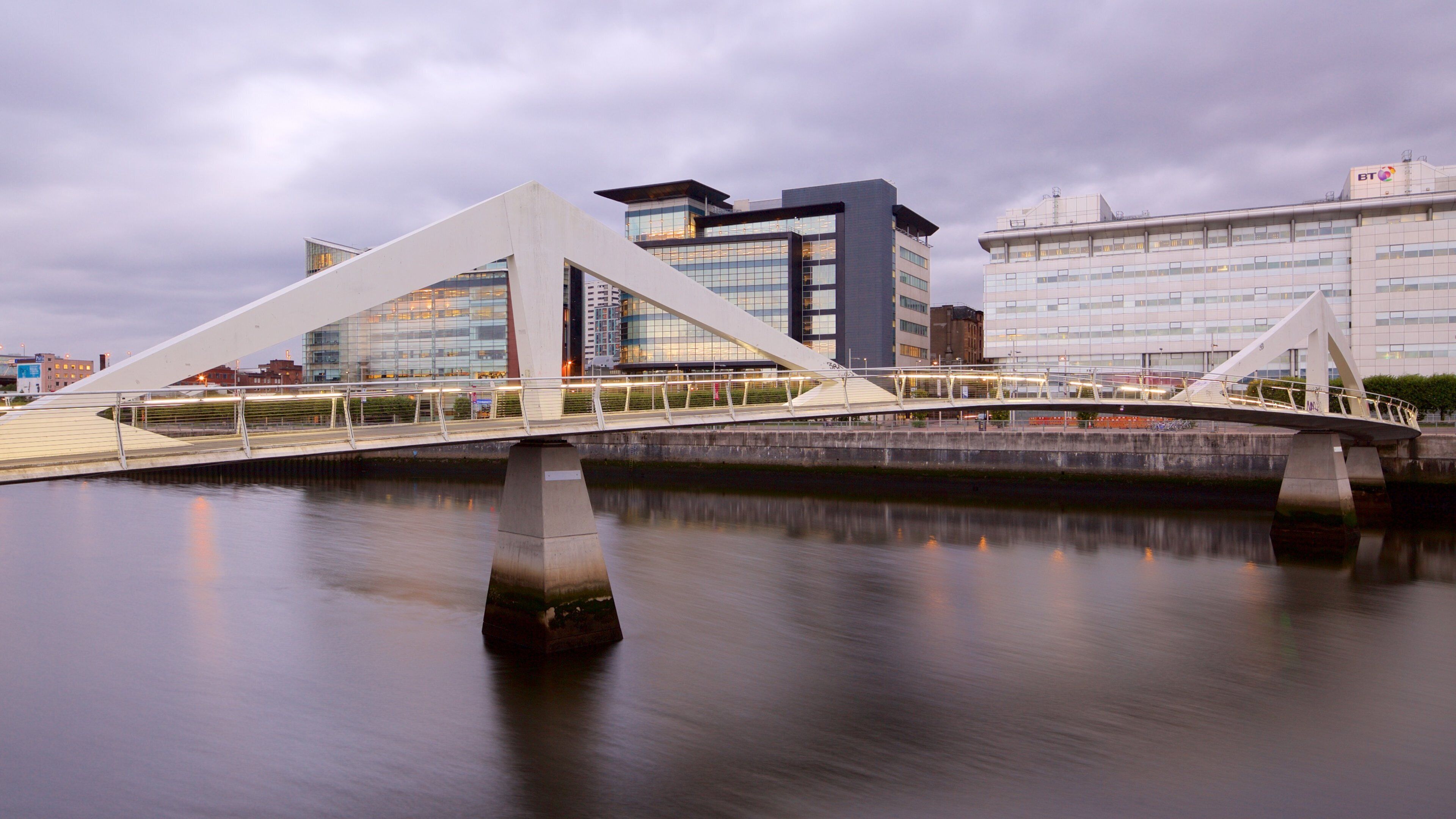 Glasgow which includes a river or creek, a bridge and a sunset