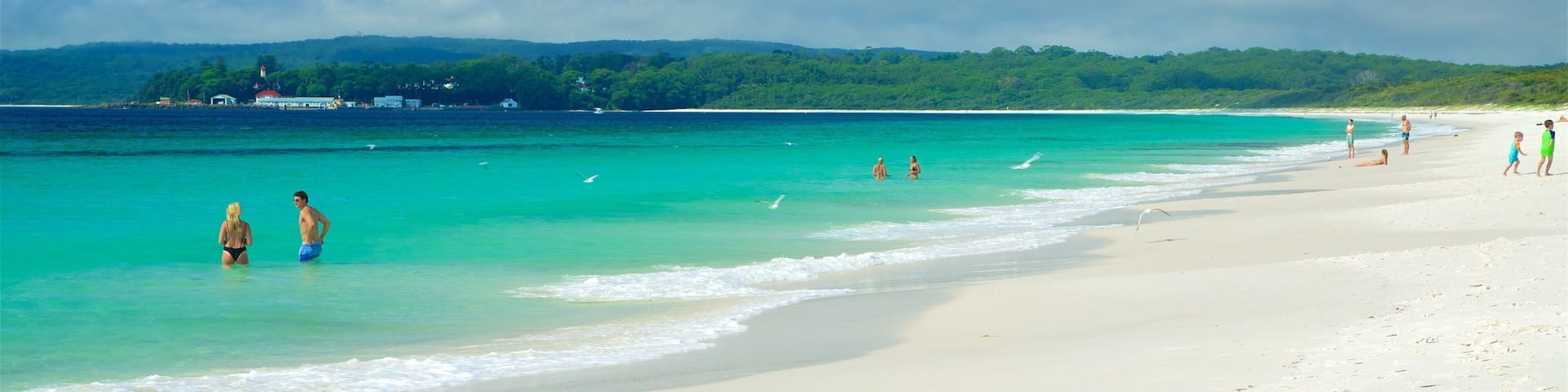 Jervis Bay National Park featuring a sandy beach as well as a small group of people