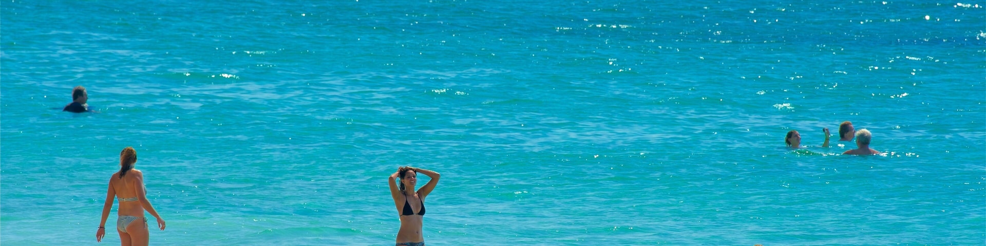 Jervis Bay National Park showing a sandy beach and general coastal views as well as a small group of people