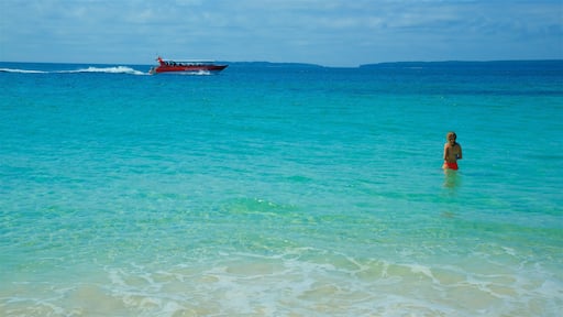 Jervis Bay National Park featuring boating and general coastal views as well as an individual femail