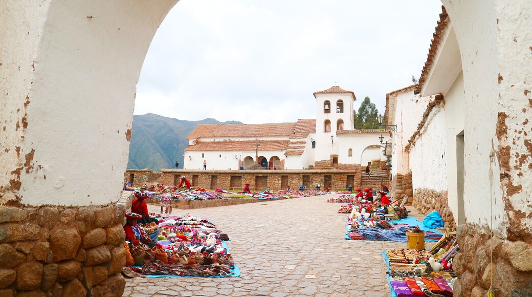 The Main Square at Chinchero Village Hilltop with the Remarkable Colonial Church, Sacred Valley of the Inca, Cuzco region, Peru, South America