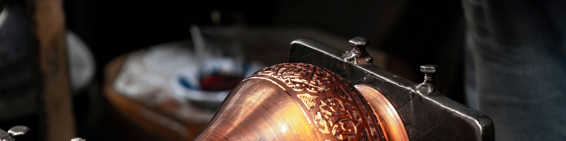 Making process of traditional copper handicraft in Gaziantep.