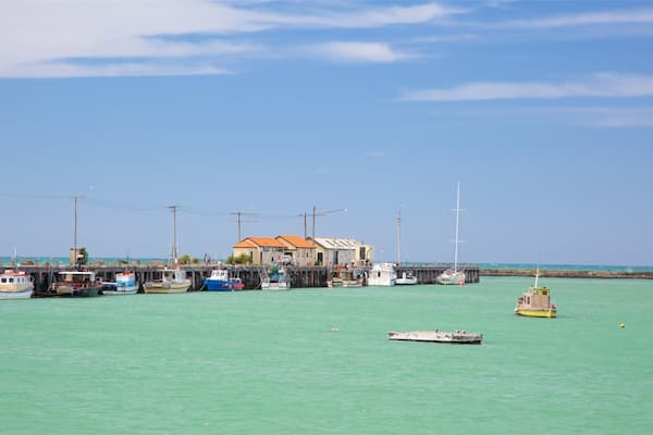 Oamaru showing boating and a bay or harbour