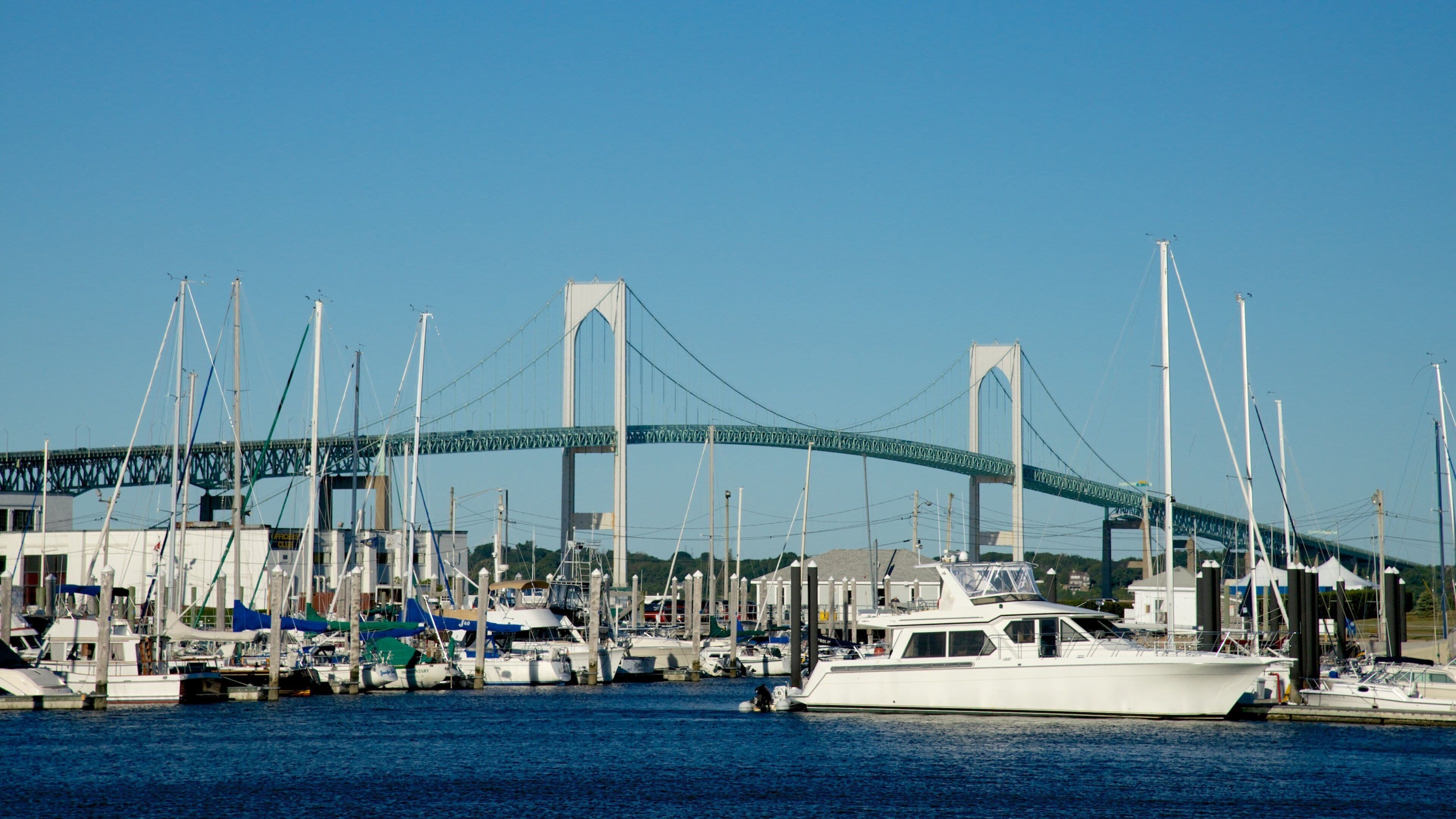 Newport Harbour which includes a bridge and a bay or harbor