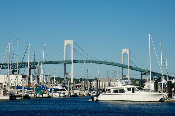 Newport Harbour which includes a bridge and a bay or harbor