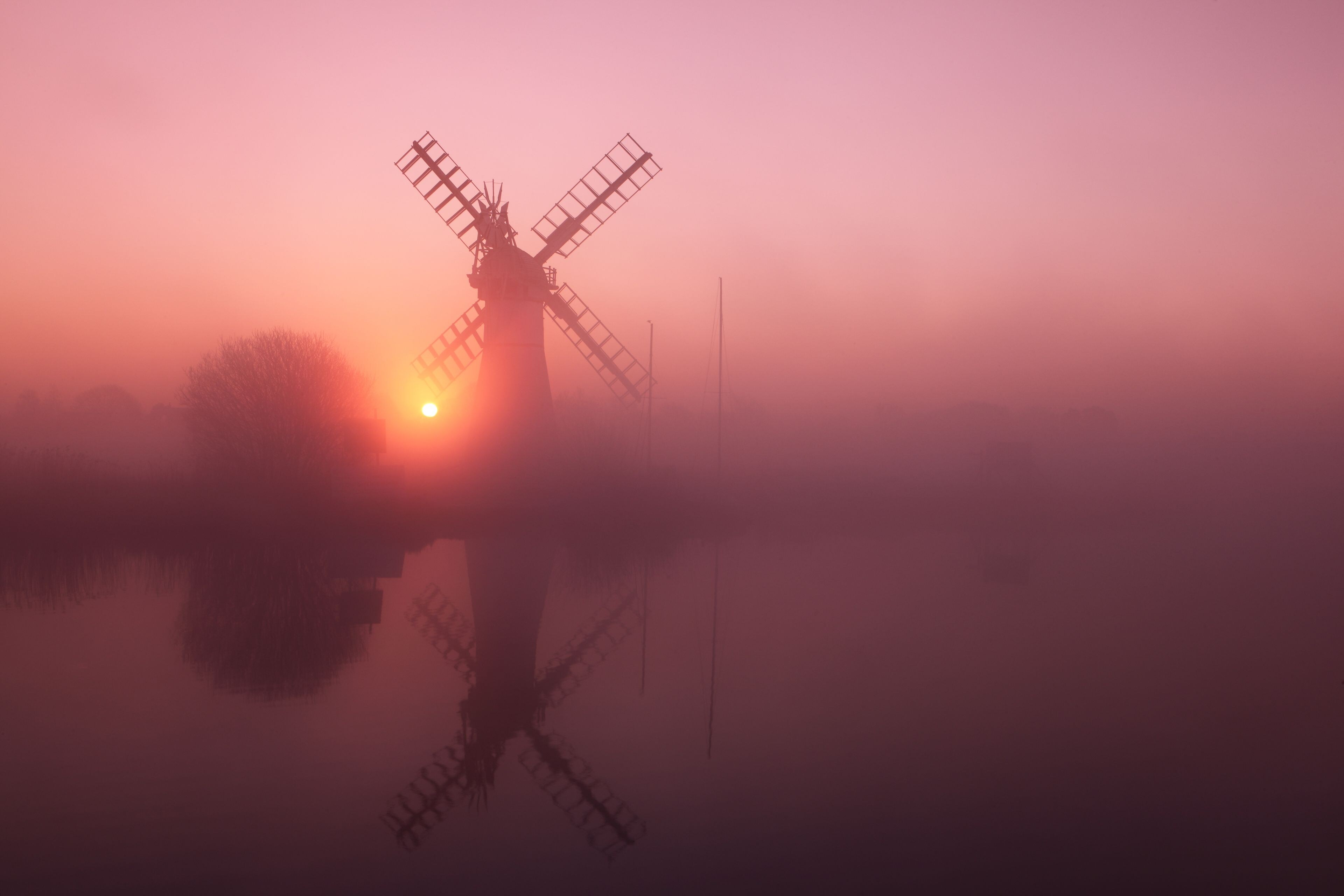 Winter sunrise, Thurne Mill, Norfolk Broads, Norfolk