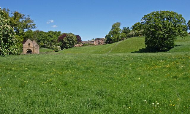 Meadow, Easby House View from Love Lane Abbey Gatehouse (left)and Easby House