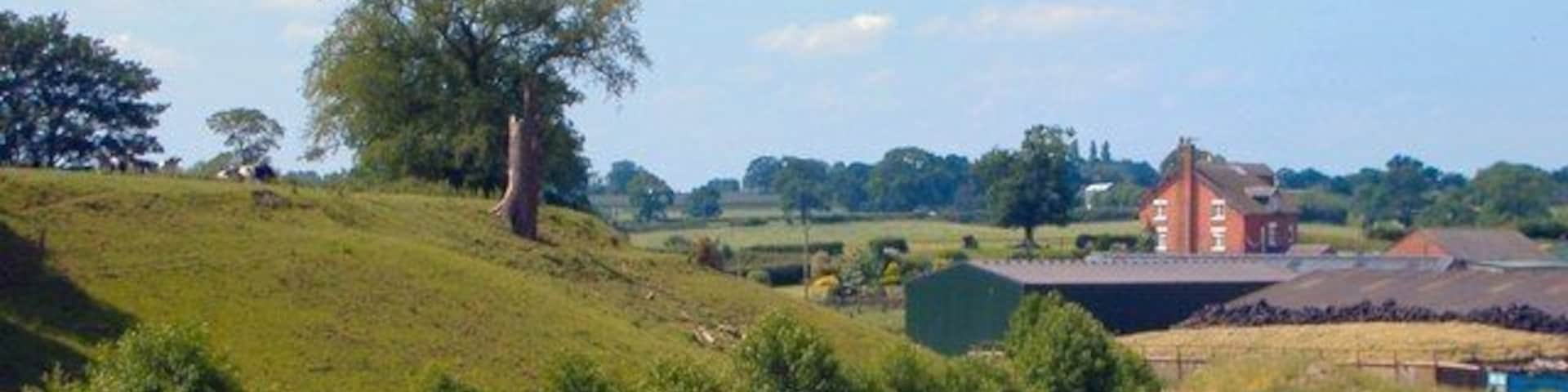 Spring Farm, Bickley. Spring Farm is on Bickley Town Lane and so named because of the spring opposite the farm. Seen here from footpath Bickley 20.