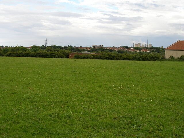 The Scout hut roof and building is visible mid picture. Beyond are signs of the industry around Billingham.