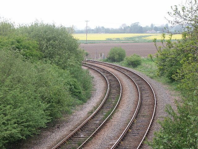 Firsby curve. The railway at Firsby once had a junction to the north for Grimsby and Cleethorpes, to the west for Spilsby, to the east for Skegness and to the south for Boston. Only the line from Boston to Skegness remains. The junction (seen here) has a famous curve (known to railway buffs) that almost turns back on itself.