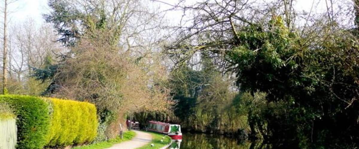 Market Harborough Arm, Grand Union Canal Looking east from Foxton swing bridge.