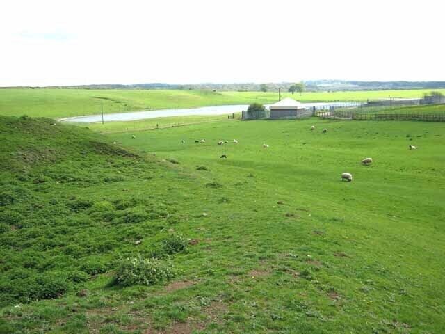 The "Durham Lakes" return! There is an extensive area of low-lying land in mid-southern County Durham, occupied at least in Roman times by lakes, now drained by the River Skerne and its tributaries. It is probable that the Romans used the lakes and interconnecting canals for water transport.http://www.davison03.freeserve.co.uk/the%20ancient%20lakes%20of%20county%20durham.htm . This view is taken from the low hill which marks the site of Bishop Middleham Castle and shows the Bishop Middleham sewage works. The water area beyond is punctuated by the tops of fence posts, which suggest that this is a temporary inundation rather than a new permanent lake, although recent weather has been fairly dry.