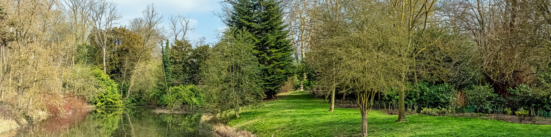 View of Octagon Lake and surrounding area in Stowe, Buckinghamshire, United Kingdom