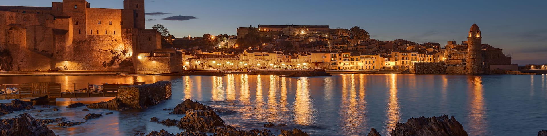 Beautifull view of Collioure at the Blue Hour, France