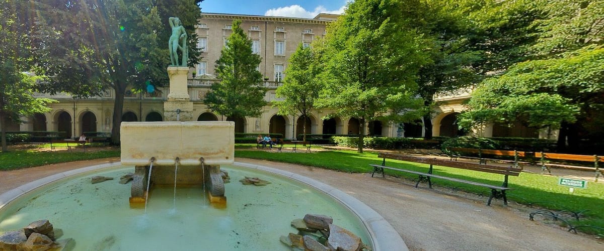 Panorama of the garden of the cloître of the museum of fine-art of Lyon