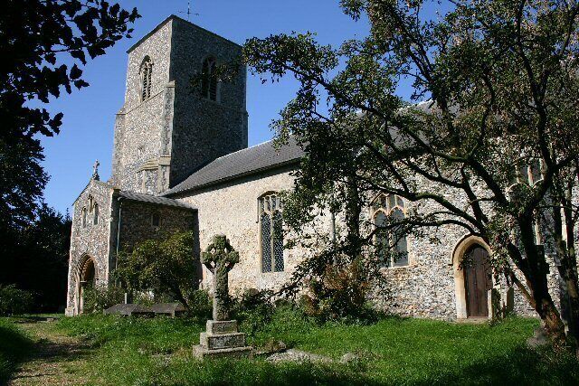 St Margaret South Elmham Church. The core of the nave of the church dates from Norman times. The church was thoroughly restored in 1838, when the stonework of some of the windows was renewed. The square west tower dates from the early 14th century. Inside the porch are the old village stocks.