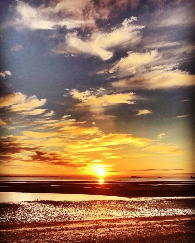 Ryde Beach, Ryde, Isle of Wight, seen at sunrise in July 2016.