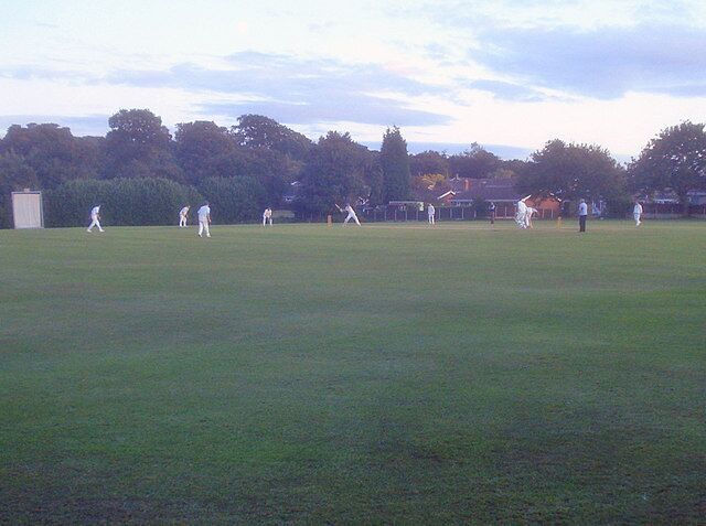 Grace Dieu Park Cricket Club Last overs of action as the sun sets over the ground, which is behind the Bulls Head pub.