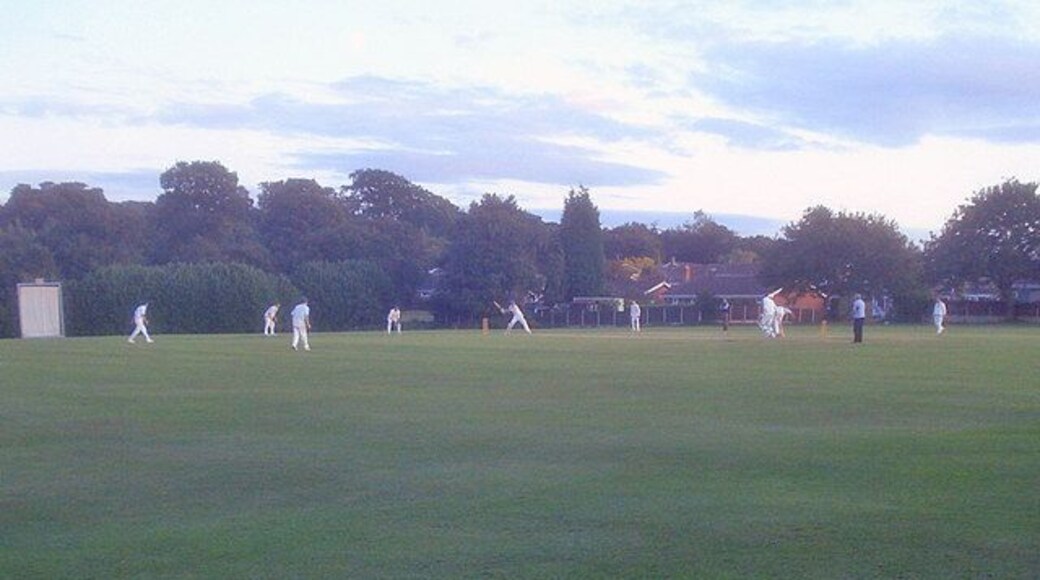 Grace Dieu Park Cricket Club Last overs of action as the sun sets over the ground, which is behind the Bulls Head pub.