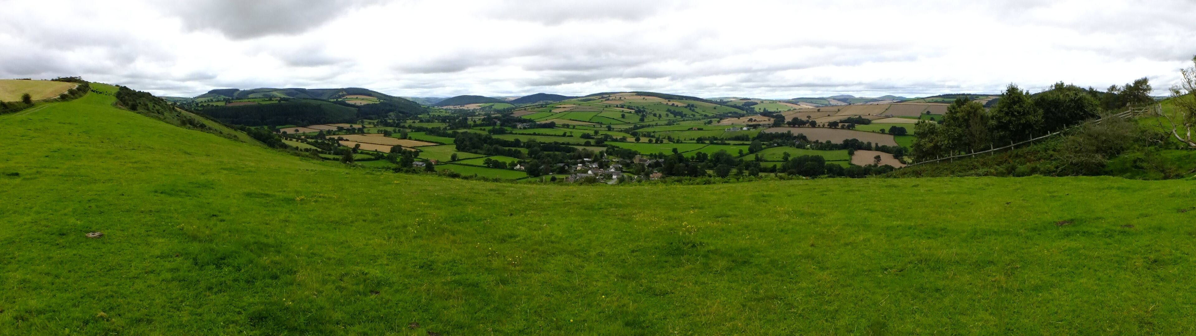 Panoramic view of Clunbury from atop Clunbury Hill
