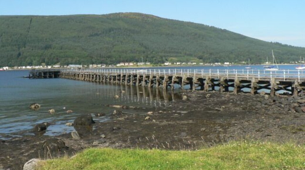 Sandbank: long jetty A long jetty projecting into Holy Loch at Sandbank.