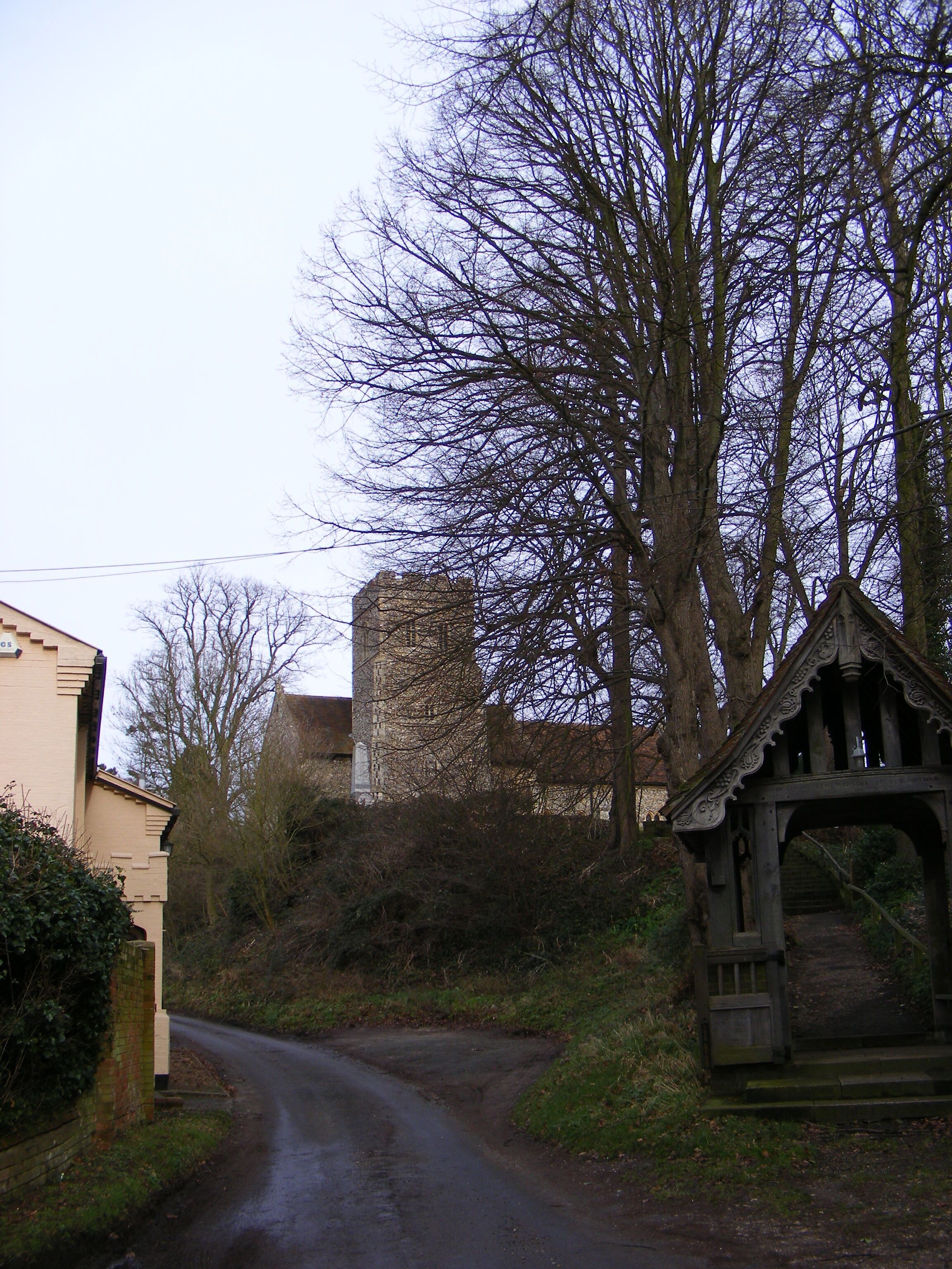 St.Mary's Church & Lynch gate, Playford Looking up Church Lane