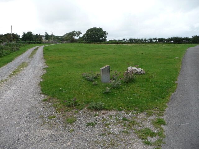 Croes Antoni / Anthony's Cross, near St Brides Major The white rock on the right is the stump of a medieval roadside cross. The shaft is long gone but the mortise was used as a stoup, replenished with Holy Water for passing pilgrims to drink from, apparently. The plaque on the left commemorates this.