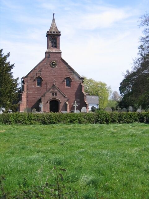 St Mary's parish church, Coddington, Cheshire, seen from the west from Beachin Lane