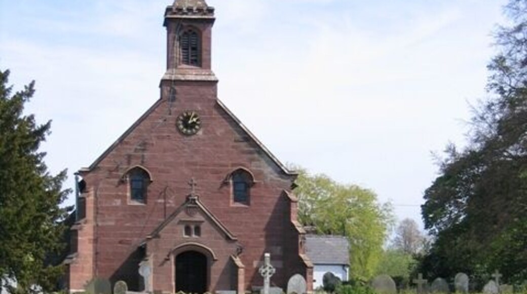 St Mary's parish church, Coddington, Cheshire, seen from the west from Beachin Lane