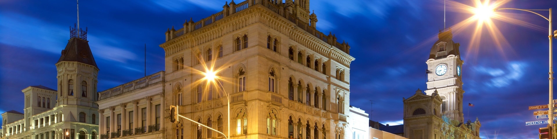 Ballarat showing night scenes and heritage architecture