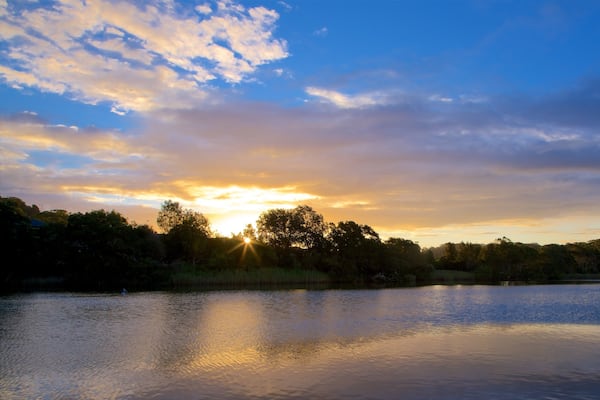 Terrigal Lagoon which includes a sunset and a lake or waterhole
