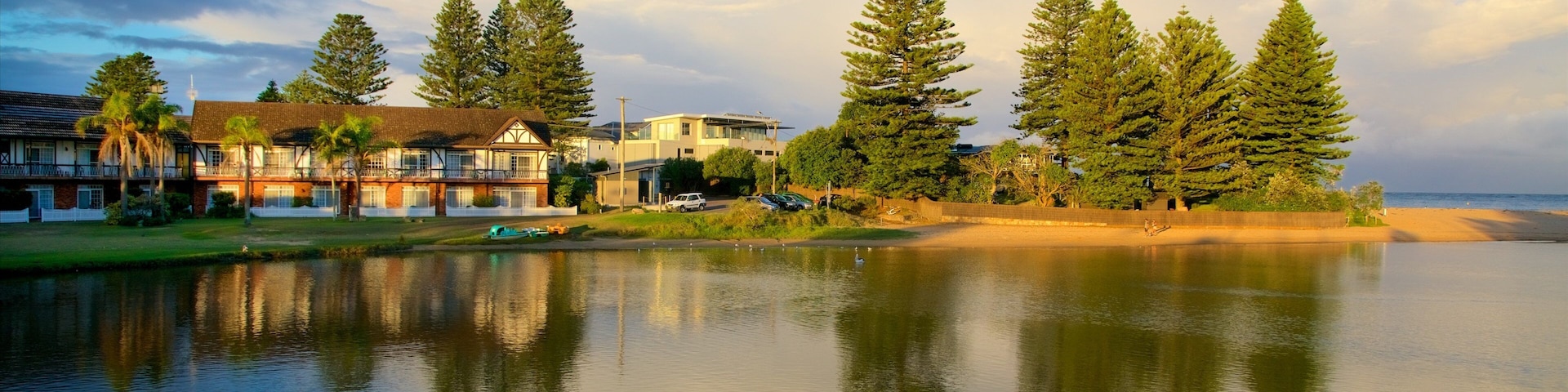 Terrigal which includes a sandy beach and a bay or harbor