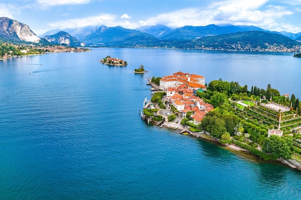Aerial view of Isola Bella, in Isole Borromee archipelago in Lake Maggiore, Italy