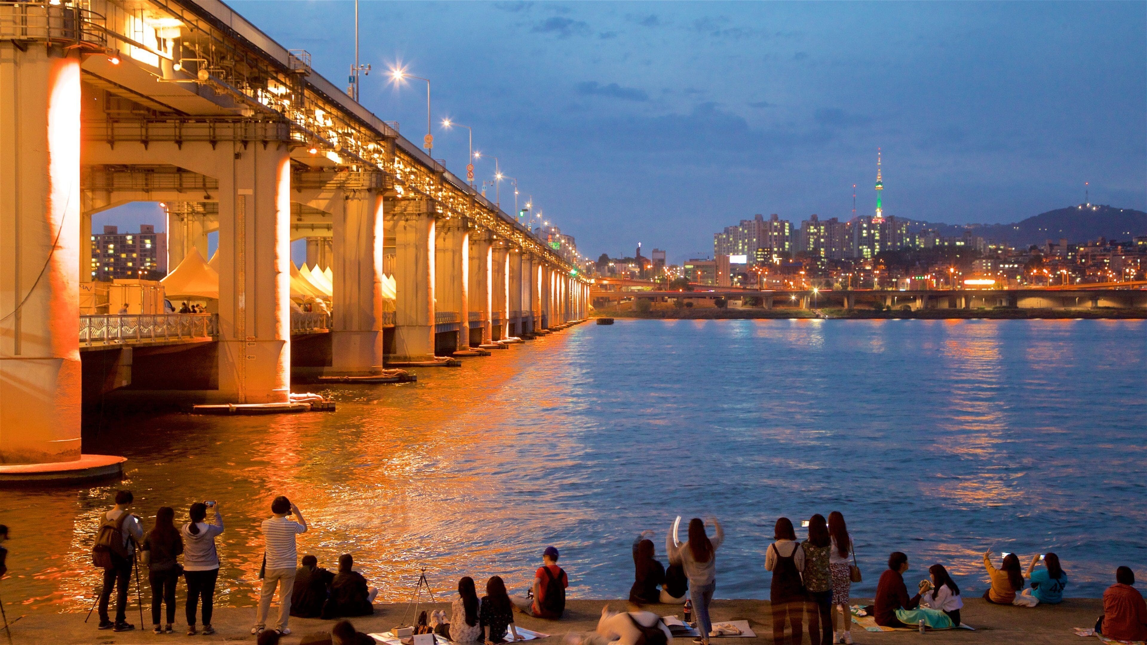 Seocho-gu featuring a river or creek, a city and a bridge