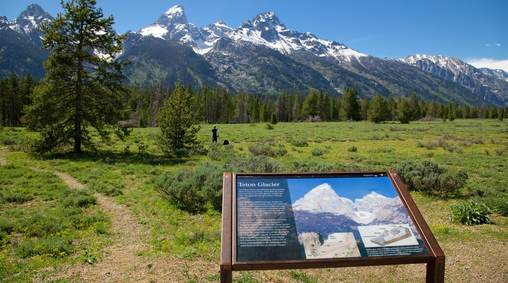 Teton Glacier Turnout featuring mountains, landscape views and signage