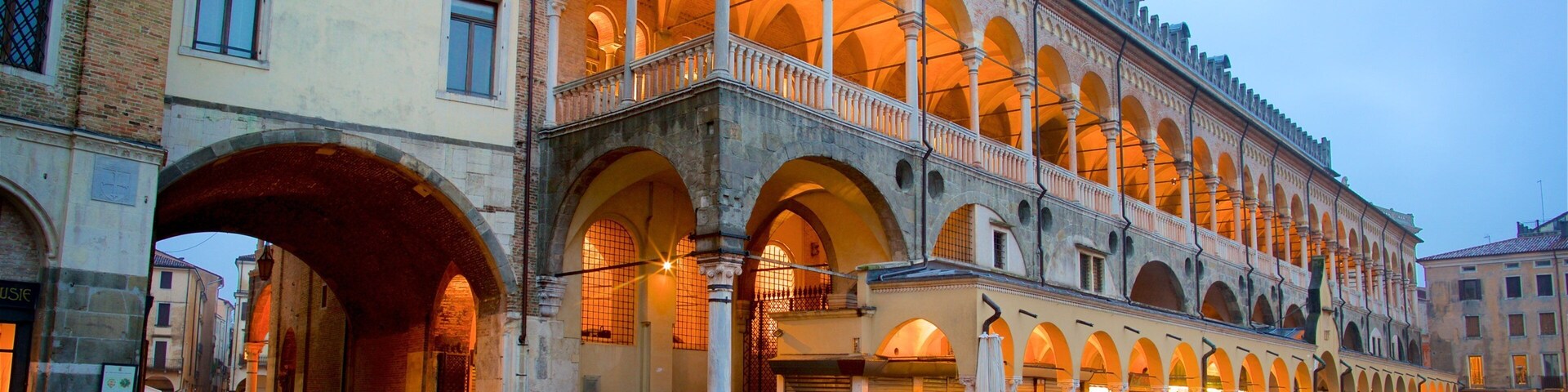 Padova que inclui uma praça ou plaza, uma cidade e cenas noturnas