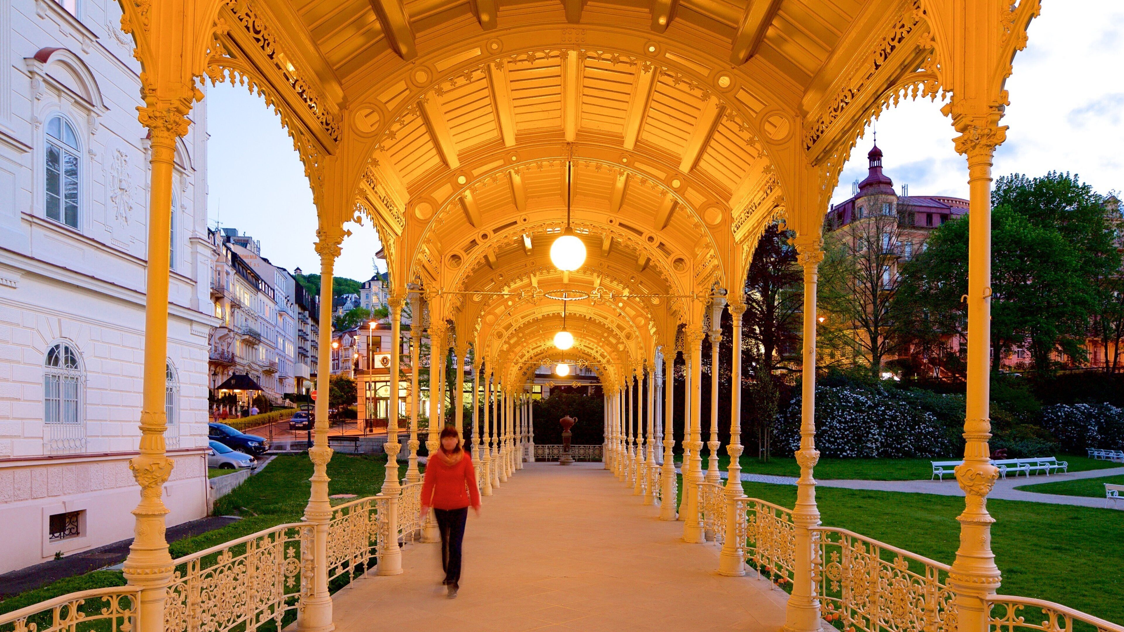 Karlovy Vary toont een tuin en historisch erfgoed