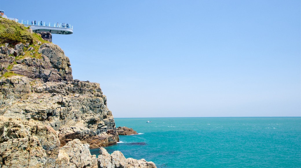 Oryukdo Skywalk featuring general coastal views, views and rocky coastline