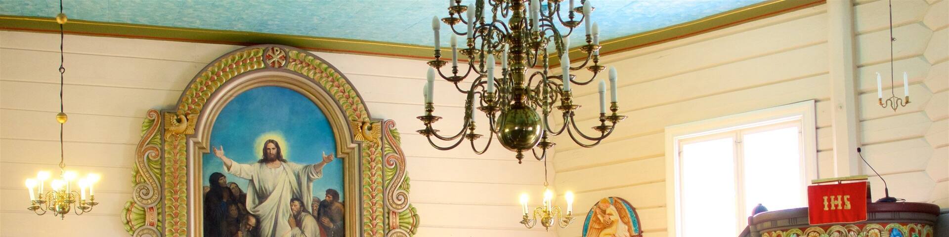 Geiranger featuring a church or cathedral, religious elements and interior views