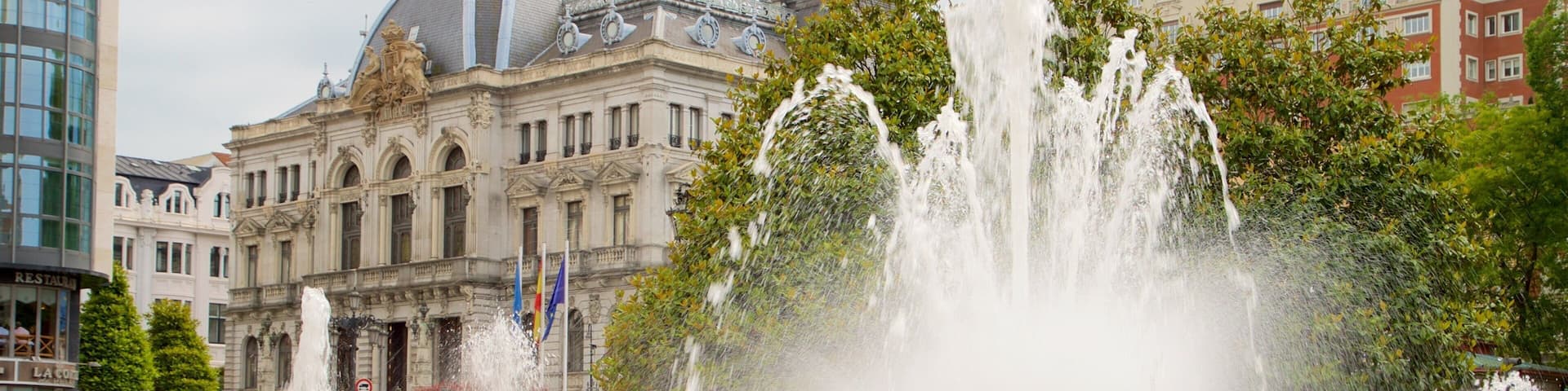 Oviedo featuring a fountain, heritage architecture and a city
