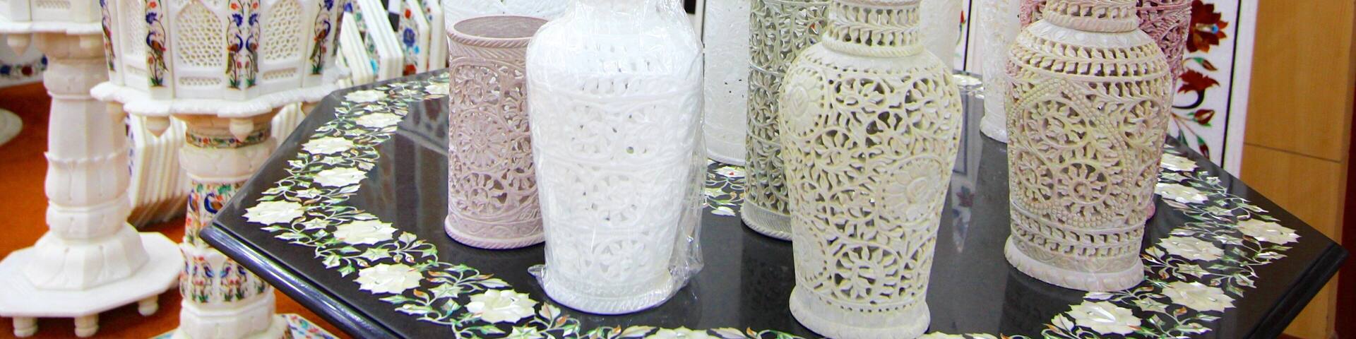 Agra Marble Emporium which includes art and interior views