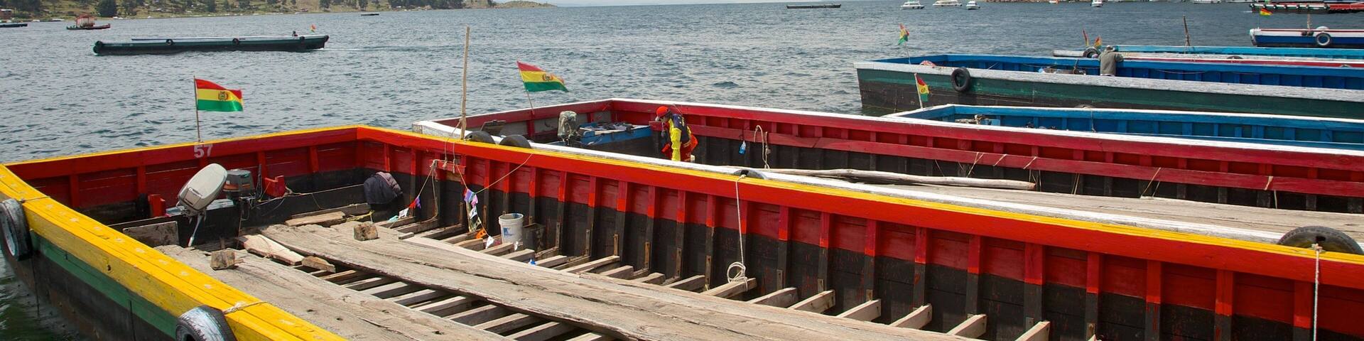 Strait of Tiquina showing a bay or harbor and a lake or waterhole