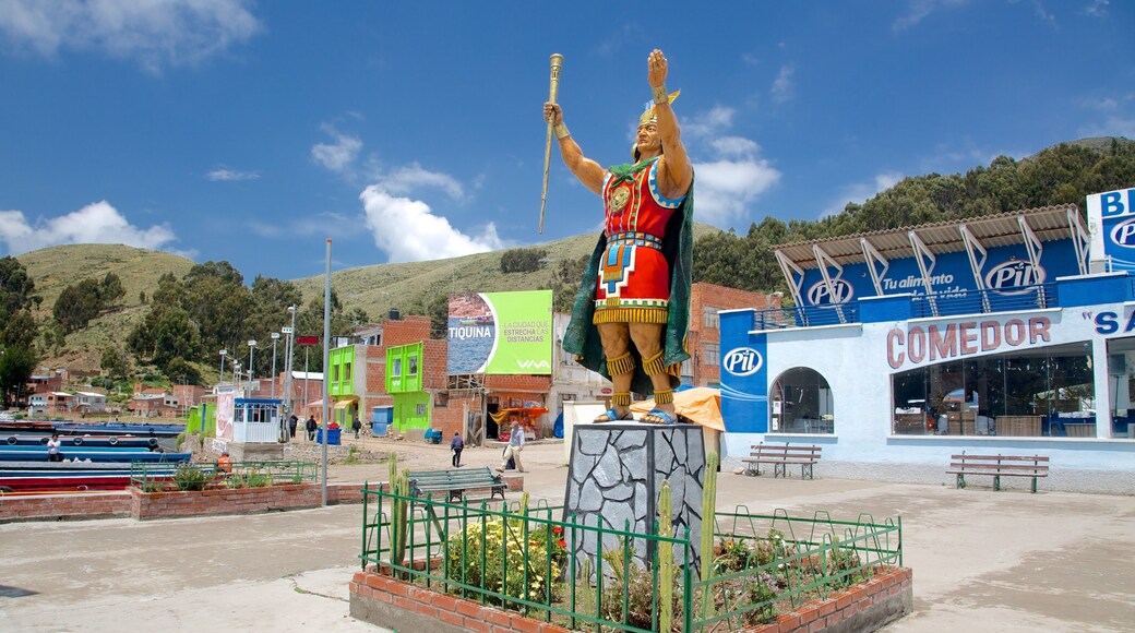 Lake Titicaca which includes a statue or sculpture