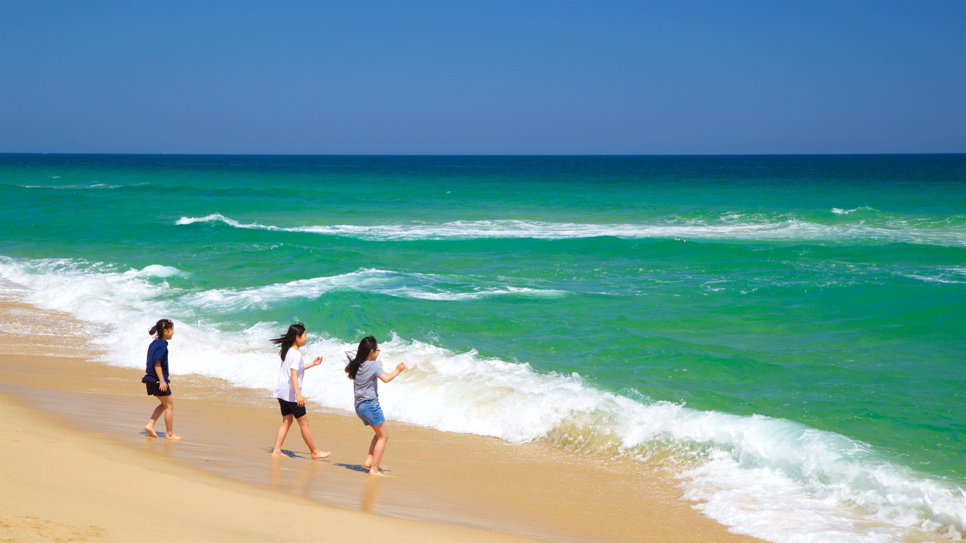 Gyeongpo Beach showing general coastal views and a beach as well as children
