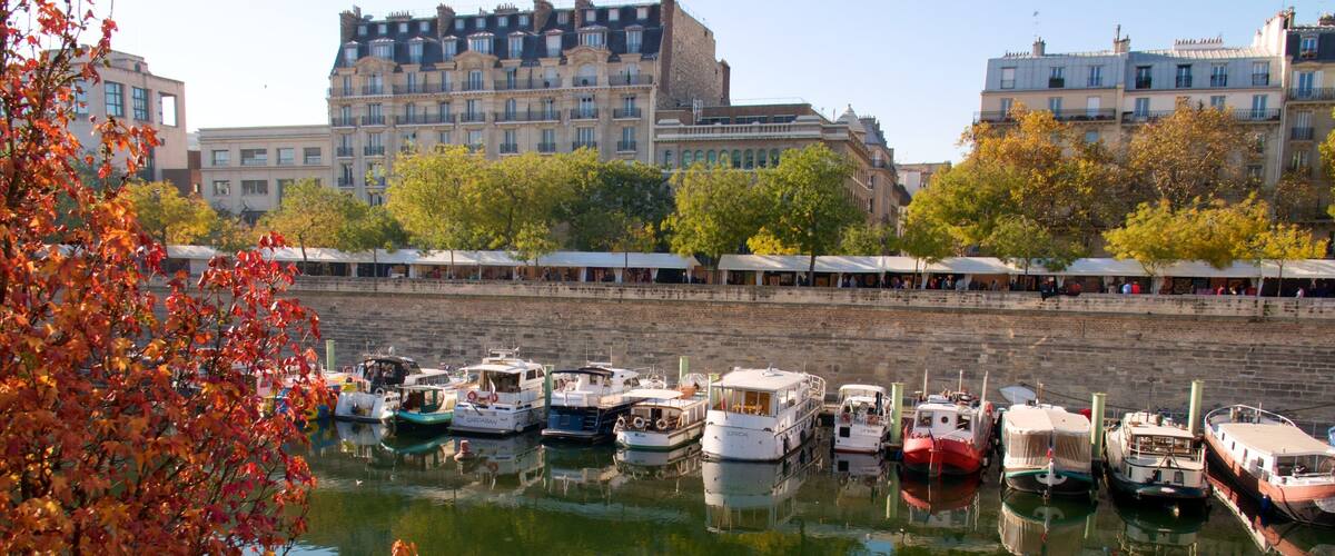 Jardin du Port de l\'Arsenal which includes a river or creek and a marina