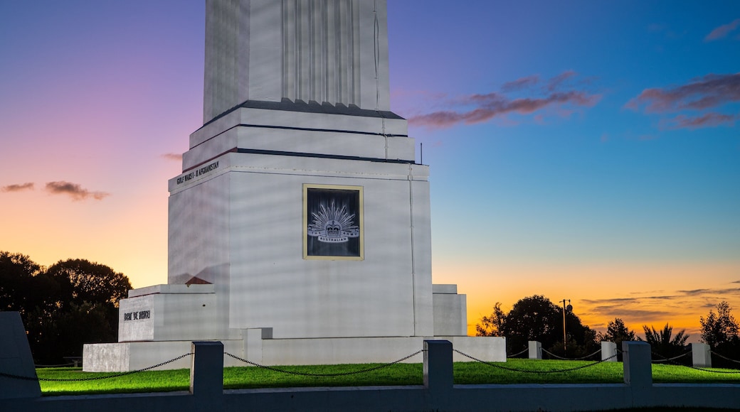 Memorial Hill Lookout which includes a sunset