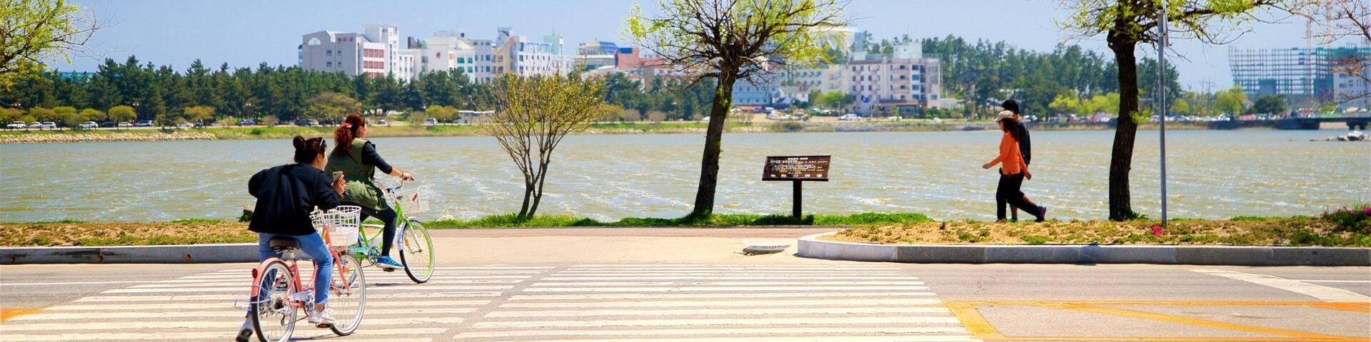 Pyeongchang which includes road cycling, a lake or waterhole and a city